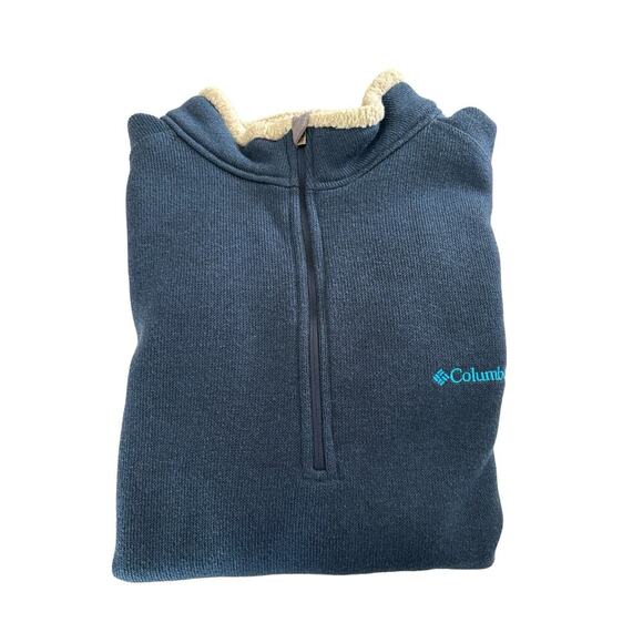 Columbia Mens Size XL Faux Fur Fleece Quarter Zip Pullover Blue Sweater - Picture 1 of 10